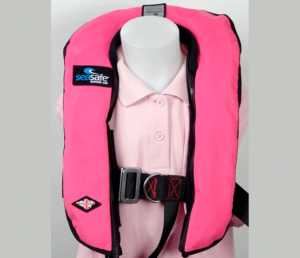 Seasafe Junior 150 Child Self Inflating Automatic Life Jacket Logo BE, Hot Pink