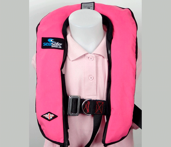 Seasafe Junior 150 Child Self Inflating Automatic Life Jacket Logo BE, Hot Pink