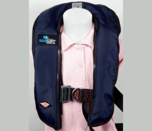 Seasafe Junior 150  Child Self Inflating Automatic Life Jacket Logo BE, Navy